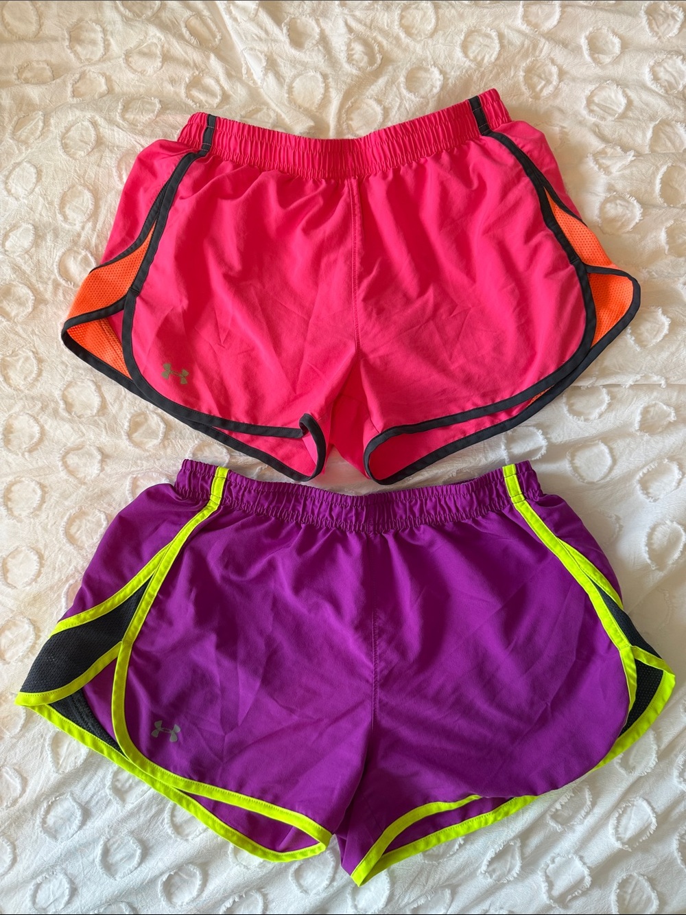 Under Armour Semi-Fitted Athletic Shorts in Purple and Pink